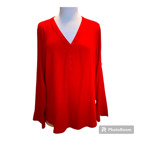 EXPRESS Woman’s 3/4 Button Down Red Long Sleeves Blouse - Picture 1 of 6